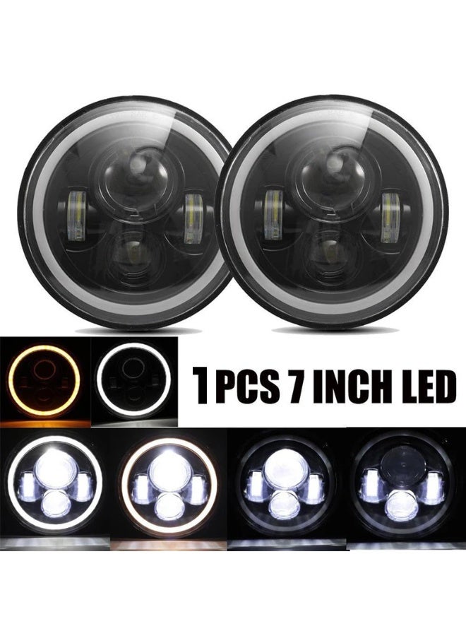 7 Inch 60W LED Headlight – Halo Angel Eye, White & Amber Light, Round Harley Style Headlamp for Motorcycle & Car Modification - Image 2